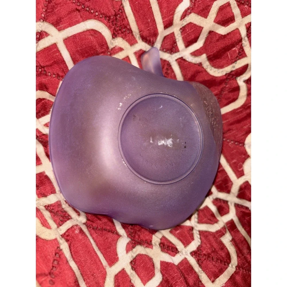 Purple Frosted Glass Apple Shaped Bowls Set of 2 Leaf Detail Satin Finish 5in